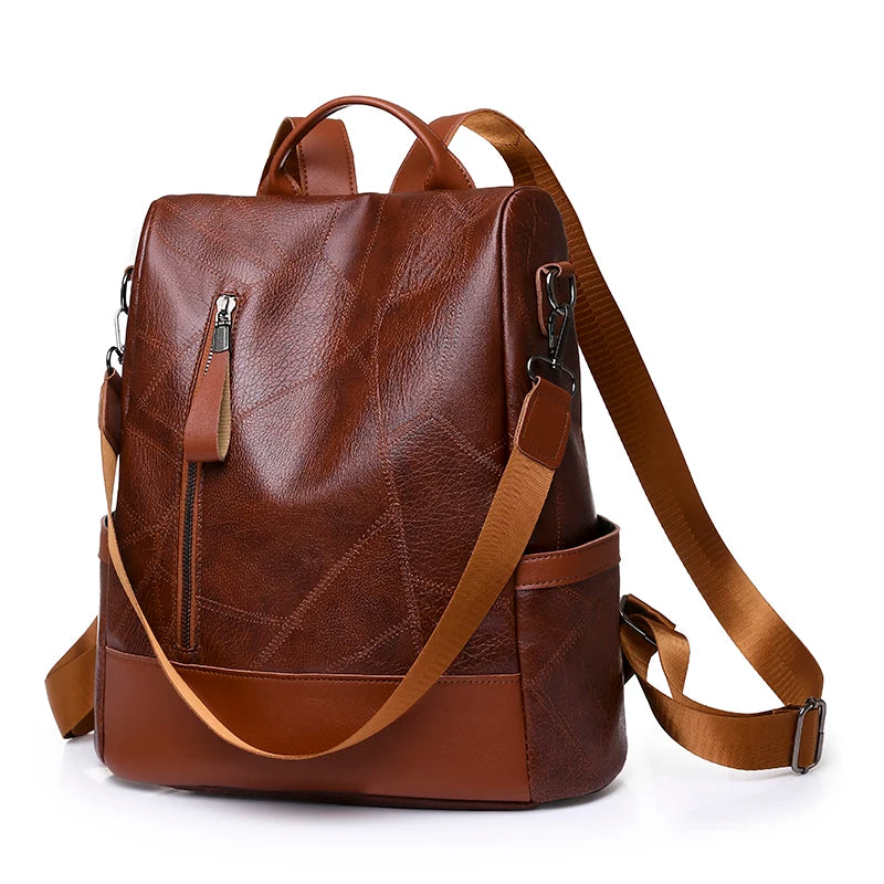 Women's Leather Backpack Large Capacity Anti-Theft Shoulder Bag