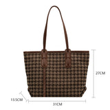 Houndstooth Large Canvas Tote Women Shoulder Bag Shopping Bag