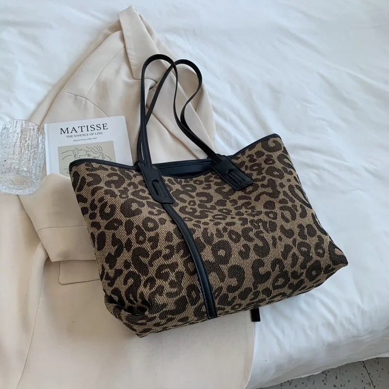 Houndstooth Large Canvas Tote Women Shoulder Bag Shopping Bag