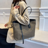 Houndstooth Large Canvas Tote Women Shoulder Bag Shopping Bag