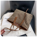 Houndstooth Large Canvas Tote Women Shoulder Bag Shopping Bag