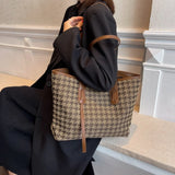 Houndstooth Large Canvas Tote Women Shoulder Bag Shopping Bag