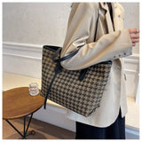 Houndstooth Large Canvas Tote Women Shoulder Bag Shopping Bag