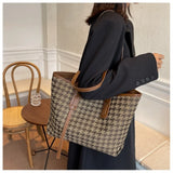 Houndstooth Large Canvas Tote Women Shoulder Bag Shopping Bag