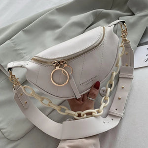 Women's Messenger Bag with Chains Shoulder Handbag PU Leather