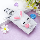 Key Holder Cow Leather Women Housekeeper Key Wallet Cartoon Rabbit