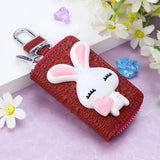 Key Holder Cow Leather Women Housekeeper Key Wallet Cartoon Rabbit