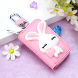 Key Holder Cow Leather Women Housekeeper Key Wallet Cartoon Rabbit