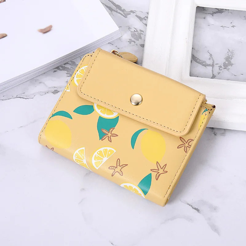 Ladies' Print Short Three-fold Purse Zipper Change Clip Women