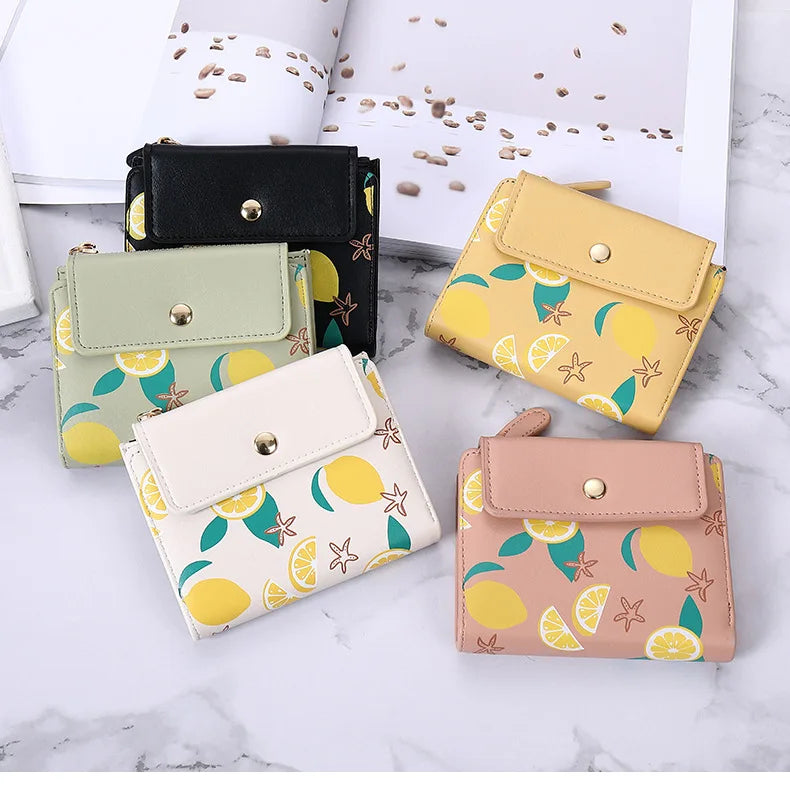 Ladies' Print Short Three-fold Purse Zipper Change Clip Women