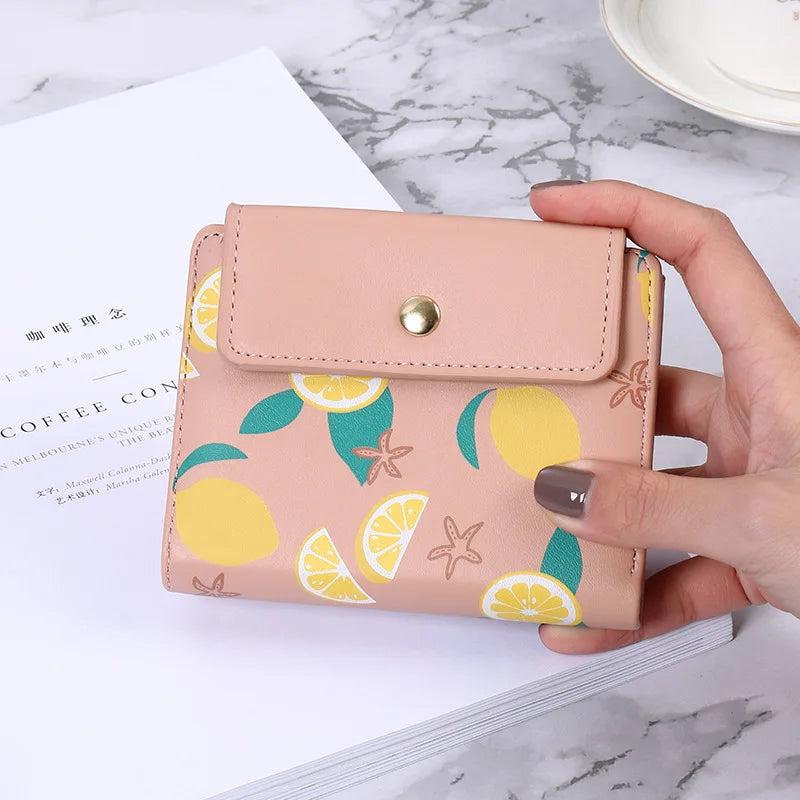 Ladies' Print Short Three-fold Purse Zipper Change Clip Women