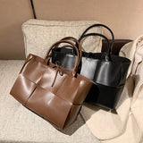 Textured Large Capacity Weaving Shoulder Bag Handbag Tot Bag