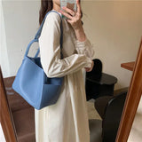Women's Bucket Shoulder Bag Large Capacity PU Leather Handbag