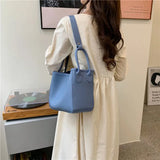 Women's Bucket Shoulder Bag Large Capacity PU Leather Handbag