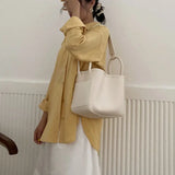Women's Bucket Shoulder Bag Large Capacity PU Leather Handbag