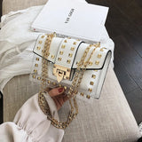 Rivet Shoulder Bag Women Chain Transparent Square Bag