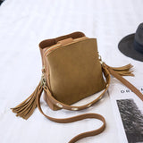 Ladies PU Bucket Bag Small Fringed Messenger Bag