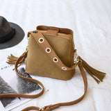 Ladies PU Bucket Bag Small Fringed Messenger Bag