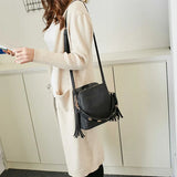 Ladies PU Bucket Bag Small Fringed Messenger Bag