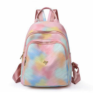 Colorful PU Leather Backpack Large Capacity Double Zipper Travel Backpack