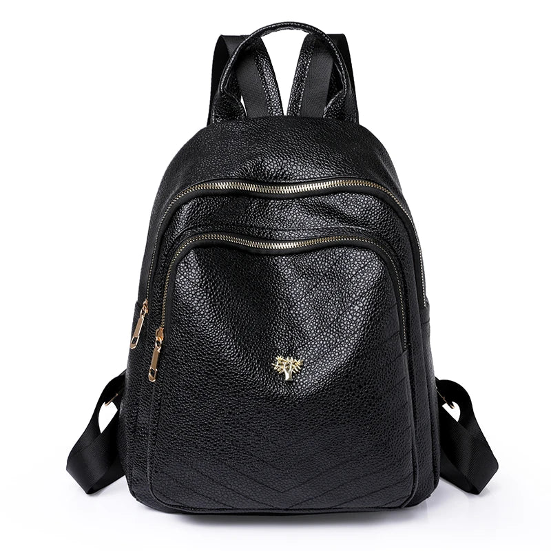 Colorful PU Leather Backpack Large Capacity Double Zipper Travel Backpack
