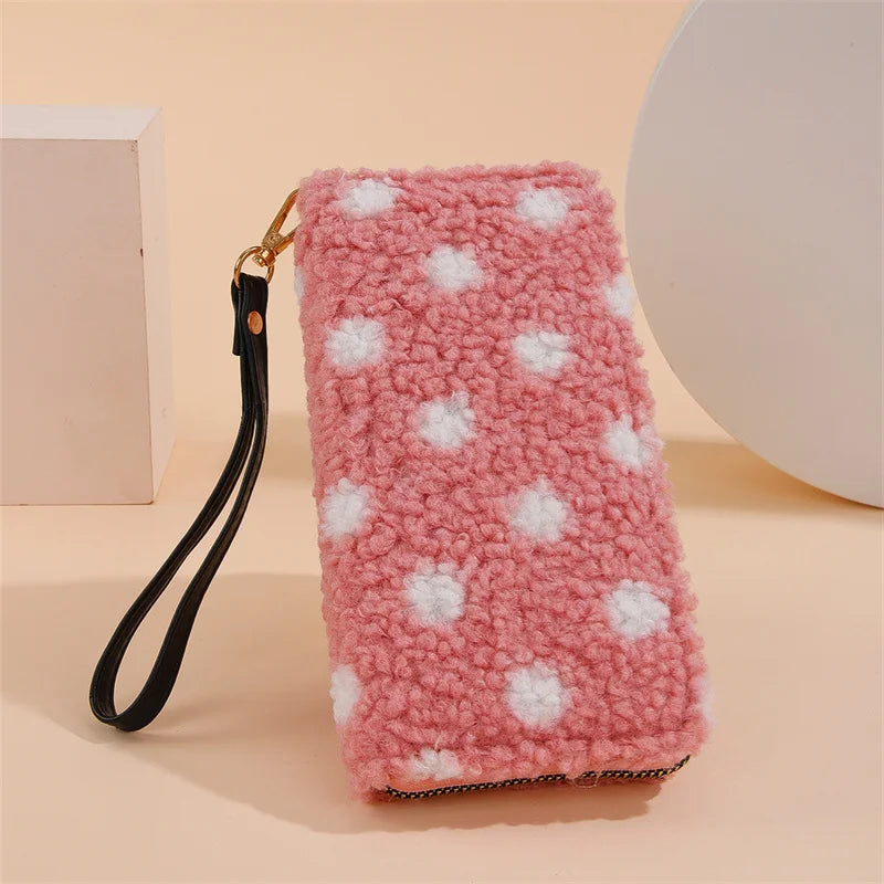 Plush Dot Pattern Clutch Wallet