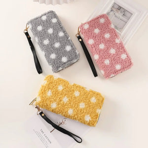 Plush Dot Pattern Clutch Wallet