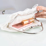 Beige Satin Mesh Flowers Bridal Clutches Wedding Evening Bag