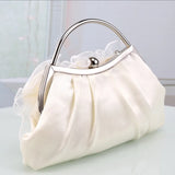 Beige Satin Mesh Flowers Bridal Clutches Wedding Evening Bag