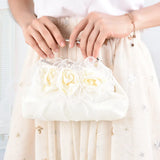 Beige Satin Mesh Flowers Bridal Clutches Wedding Evening Bag