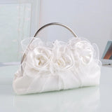 Beige Satin Mesh Flowers Bridal Clutches Wedding Evening Bag