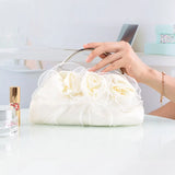 Beige Satin Mesh Flowers Bridal Clutches Wedding Evening Bag