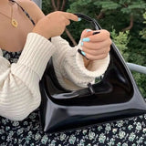 Modern Geometric Handbag Glossy Surface Zipper Closure High Capacity