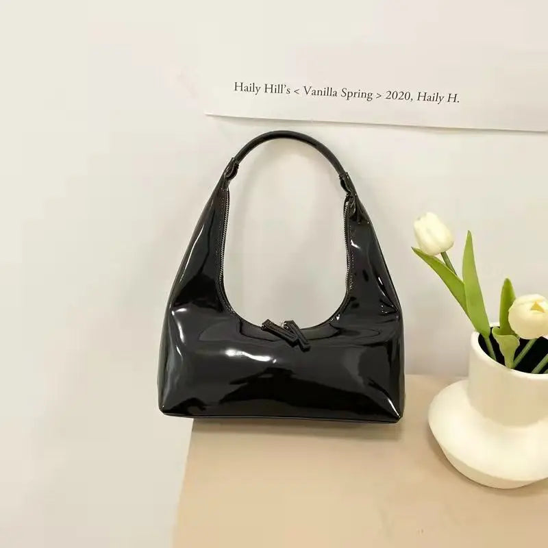 Modern Geometric Handbag Glossy Surface Zipper Closure High Capacity