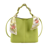 Lychee Pattern Shoulder Bag Red Silk Scarf Handbag