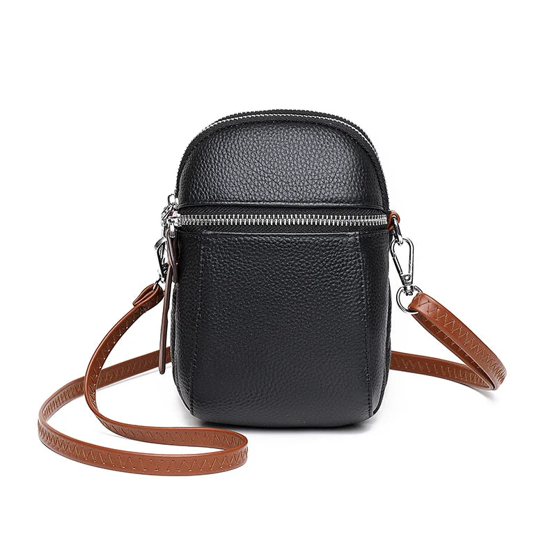 Solid Leather Shoulder Bag Mini Handbag