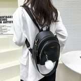 Women's Small Backpack in High Leather with Hair Ball Gift