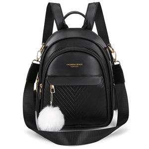 Women's Small Backpack in High Leather with Hair Ball Gift