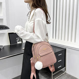 Women's Small Backpack in High Leather with Hair Ball Gift