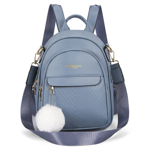 Women's Small Backpack in High Leather with Hair Ball Gift