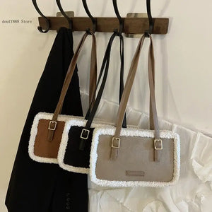 Lamb Wool Women Tote Bag Square Bags Female Causal Shoulder Messenger Bag