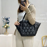 Large Women Shoulder Bag Handbags Soft Down Cotton Tote Plaid Handle Bags