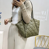 Large Women Shoulder Bag Handbags Soft Down Cotton Tote Plaid Handle Bags