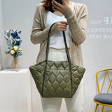 Large Women Shoulder Bag Handbags Soft Down Cotton Tote Plaid Handle Bags
