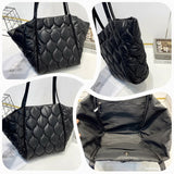 Large Women Shoulder Bag Handbags Soft Down Cotton Tote Plaid Handle Bags