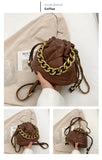 Lattice Pleated Bucket Bag Totes With Chain Handle PU Leather Women's Handbag