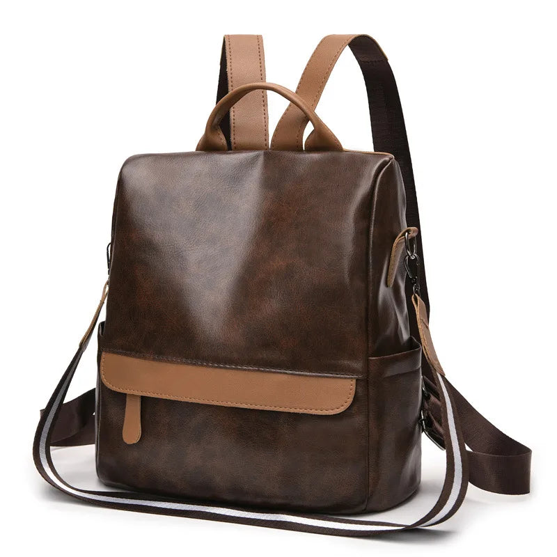 Leisure Soft Leather Women's Anti theft Backpack Large Capacity Travel Backpack