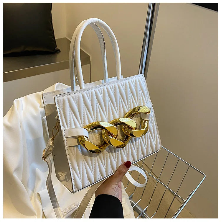 Leather Shoulder Bag for Women Chain Flap Quilted Small Square Bags
