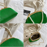 Women Shoulder Bag Pleated Pu Leather Crossbody Bags Chain Top Handle Bag