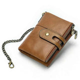 Vintage Leather Men Wallet with Anti-theft Chain and Name Engraving